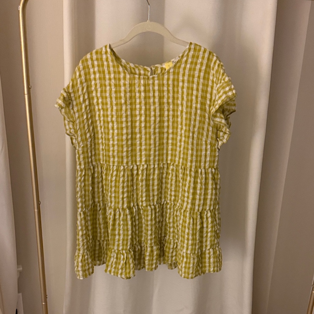 Lightweight Yellow Gingham Tiered Blouse - Women